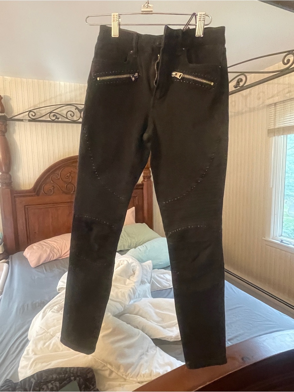 Allsaints studded biker jeans with Zip Pocket Detail